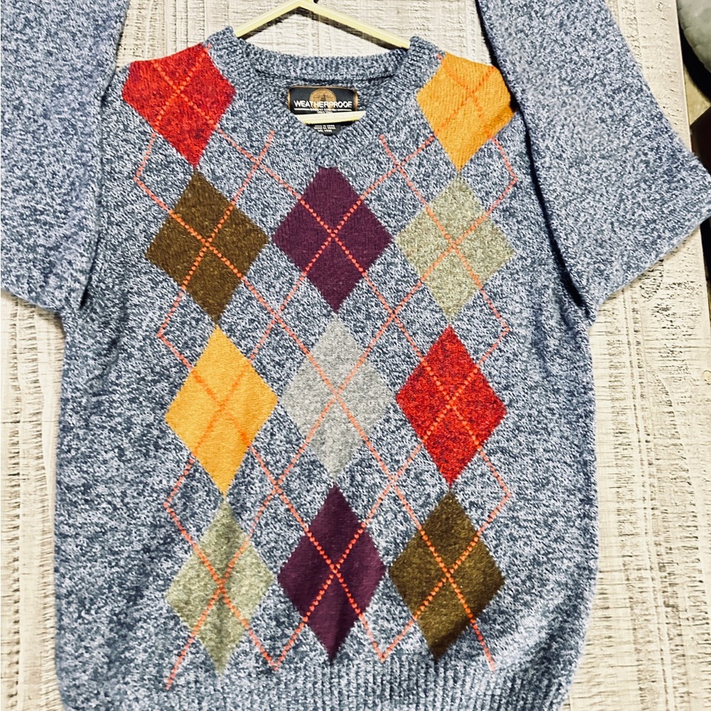 Weatherproof Men's Argyle Sweater - Blue and Multicolor